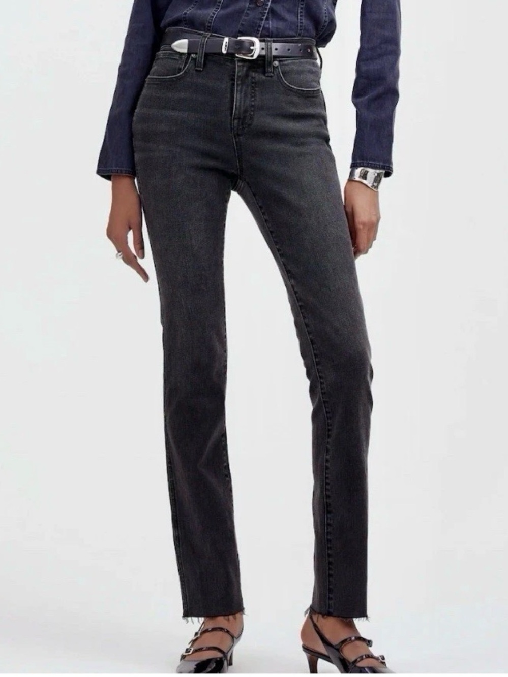 Madewell Midrise Stovepipe Dark Gray Faded Black 24 24T Full Length